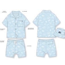 H12929INF: Baby Boys Woven Fabric Shirt, Short & Bucket Hat Set (12-24 Months)